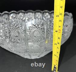 Antique BOHEMIAN CZECH QUEENS LACE Cut Glass Crystal Bowl 9inches