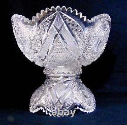 Antique BRILLIANT Cut Glass Crystal Punch Bowl Pedestal Hobstars Miters ABP 14