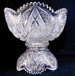 Antique BRILLIANT Cut Glass Crystal Punch Bowl Pedestal Hobstars Miters ABP 14