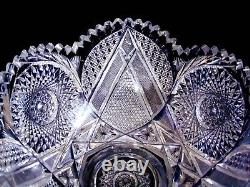Antique BRILLIANT Cut Glass Crystal Punch Bowl Pedestal Hobstars Miters ABP 14
