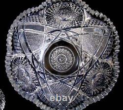 Antique BRILLIANT Cut Glass Crystal Punch Bowl Pedestal Hobstars Miters ABP 14