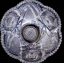 Antique BRILLIANT Cut Glass Crystal Punch Bowl Pedestal Hobstars Miters ABP 14