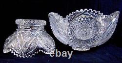 Antique BRILLIANT Cut Glass Crystal Punch Bowl Pedestal Hobstars Miters ABP 14