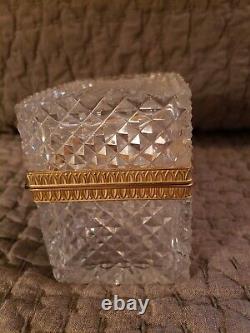 Antique Baccarat Cut Crystal Glass Box with Dore Bronze Mounts and Bow Clasp