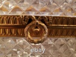 Antique Baccarat Cut Crystal Glass Box with Dore Bronze Mounts and Bow Clasp