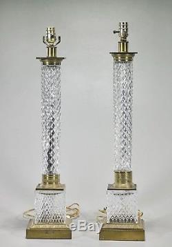 Antique Baccarat French Cut Crystal Column Form Table Lamps A Pair
