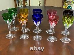 Antique Baccarat Moser Style Cut to Clear Crystal Glass Wine Stem Set of 10