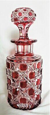 Antique Baccarat Red Cut to Clear Large Crystal Perfume Bottle withStopper