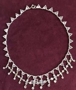 Antique Bezel Art Deco Cut Glass Paste necklace Platinon Stamped