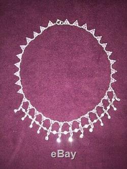 Antique Bezel Art Deco Cut Glass Paste necklace Platinon Stamped