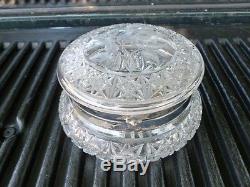 Antique Big Queen Lace Cut Crystal Box W Cut Crystal Leaf Top & Silverplate Ring