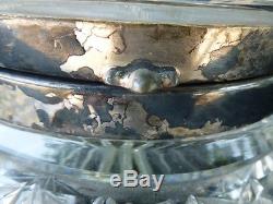 Antique Big Queen Lace Cut Crystal Box W Cut Crystal Leaf Top & Silverplate Ring