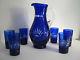 Antique Blue Cobalt Hand Cut Crystal/glass Water Pitcher And Glasses