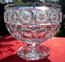 Antique Bohemian Brilliant Cut Glass Lead Crystal Centerpiece Punch Fruit Bowl
