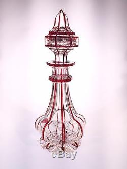Antique Bohemian Cranberry Cut to Clear Crystal Perfume Bottle with Stopper