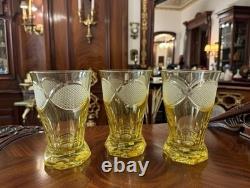 Antique Bohemian Crystal Cups Cut Amber Glass Inwald Austria Art Deco Fish 1930s