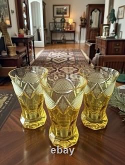 Antique Bohemian Crystal Cups Cut Amber Glass Inwald Austria Art Deco Fish 1930s