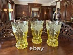 Antique Bohemian Crystal Cups Cut Amber Glass Inwald Austria Art Deco Fish 1930s