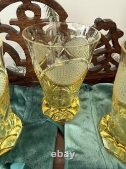 Antique Bohemian Crystal Cups Cut Amber Glass Inwald Austria Art Deco Fish 1930s