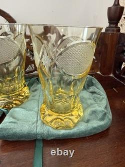 Antique Bohemian Crystal Cups Cut Amber Glass Inwald Austria Art Deco Fish 1930s