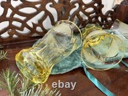 Antique Bohemian Crystal Cups Cut Amber Glass Inwald Austria Art Deco Fish 1930s