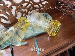 Antique Bohemian Crystal Cups Cut Amber Glass Inwald Austria Art Deco Fish 1930s