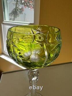 Antique Bohemian Cut To Clear Crystal Multicolor Stem Wine Goblet Glasses withBox