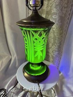 Antique Bohemian Cut Uranium Glass Lamp