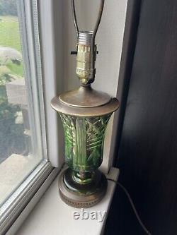 Antique Bohemian Cut Uranium Glass Lamp