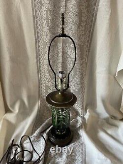 Antique Bohemian Cut Uranium Glass Lamp