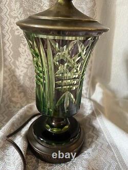 Antique Bohemian Cut Uranium Glass Lamp