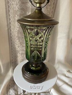 Antique Bohemian Cut Uranium Glass Lamp