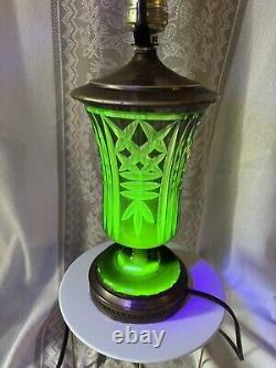 Antique Bohemian Cut Uranium Glass Lamp