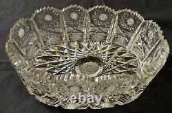 Antique Bohemian Czech Queen Lace Style Hand Cut Crystal Glass Oval Tub Bowl