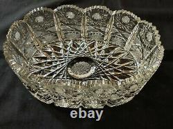 Antique Bohemian Czech Queen Lace Style Hand Cut Crystal Glass Oval Tub Bowl