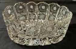 Antique Bohemian Czech Queen Lace Style Hand Cut Crystal Glass Oval Tub Bowl