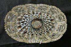 Antique Bohemian Czech Queen Lace Style Hand Cut Crystal Glass Oval Tub Bowl