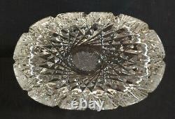 Antique Bohemian Czech Queen Lace Style Hand Cut Crystal Glass Oval Tub Bowl