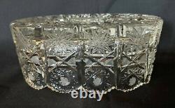 Antique Bohemian Czech Queen Lace Style Hand Cut Crystal Glass Oval Tub Bowl