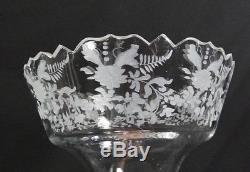 Antique Bohemian Egermann Cut Crystal Etched Glass Trumpet Fluted Epergne Vase