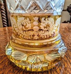 Antique Bohemian Glass Moser Crystal Amber Etched Cut-to-Clear Deco Vase Czech