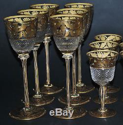 Antique Bohemian Julius Muhlhaus Cut & Gilded Crystal Glass Stemware 18 Pc Set