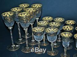 Antique Bohemian Julius Muhlhaus Cut & Gilded Crystal Glass Stemware 18 Pc Set