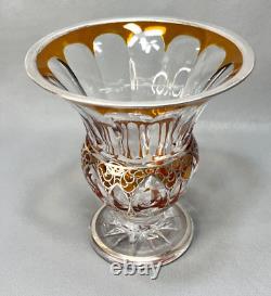 Antique Bohemian Moser Art Glass Amber Cut Crystal Silver Overlay Vase Art Deco