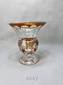 Antique Bohemian Moser Art Glass Amber Cut Crystal Silver Overlay Vase Art Deco