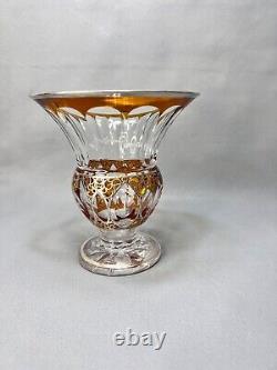 Antique Bohemian Moser Art Glass Amber Cut Crystal Silver Overlay Vase Art Deco