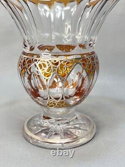 Antique Bohemian Moser Art Glass Amber Cut Crystal Silver Overlay Vase Art Deco