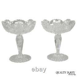 Antique Brilliant Cut Crystal Glass Candy Compote Pedestal Nut Dish a Pair