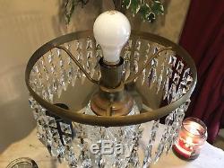 Antique Brilliant Cut Glass Crystal Mushroom Shade Lamp With Prisms