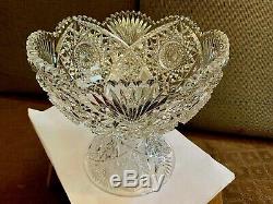 Antique Brilliant Cut Glass Crystal Punch Bowl, Pedestal Stand, flaws, CLEARANCE